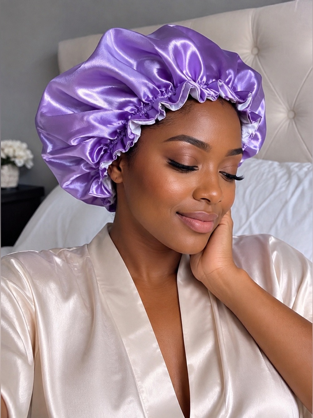 Satin Black Hair Bonnet - Women's Hair Accessory